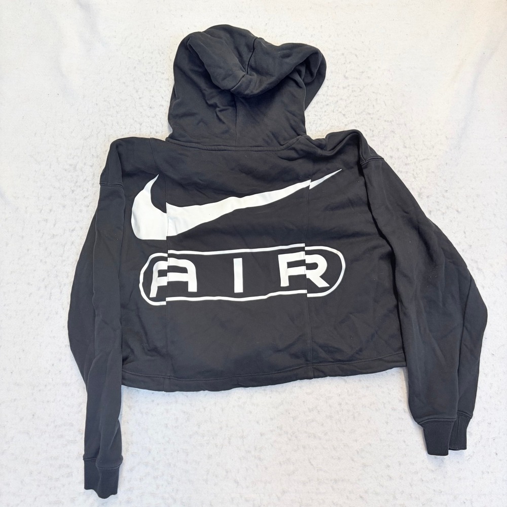 Nike Air Hoodie Womens Medium Black Cropped Full Zip Big Swoosh Back Logo